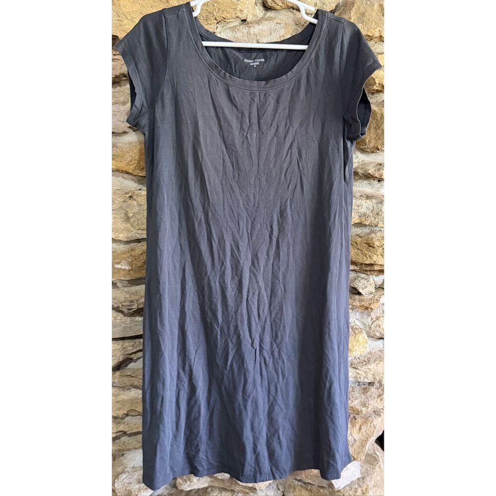 Women’s Eileen Fisher Grey Cap Sleeve Jersey Dress Organic Cotton Lycra Size Med